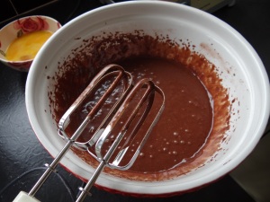 Chocolate cake in the making